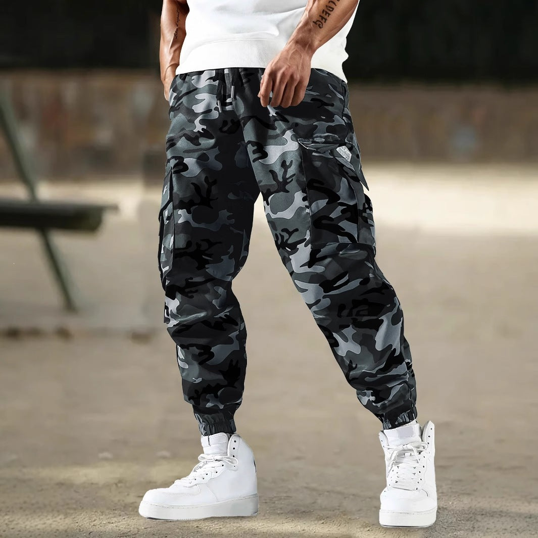 Men's cargo jogger pants with camo pattern, elastic waistband, and ankle cuffs Mune Fashion