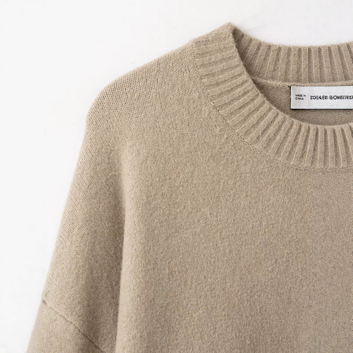 Women Fine Oversize Sweater with Round Neck and Extended Rib Cuffs Drune