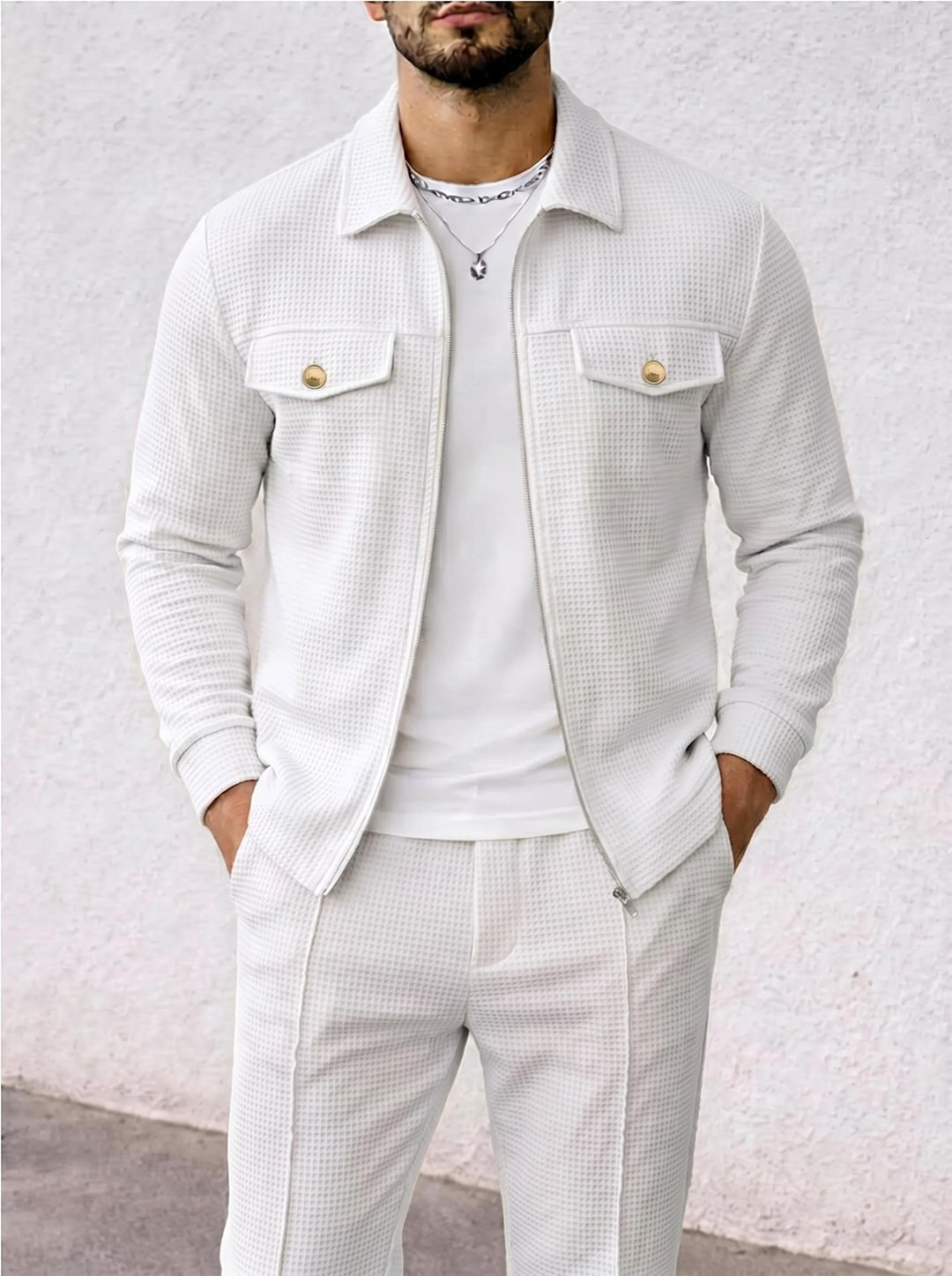 Men's structured overshirt jacket with waffle texture, flap pockets and concealed zipper Mune Fashion