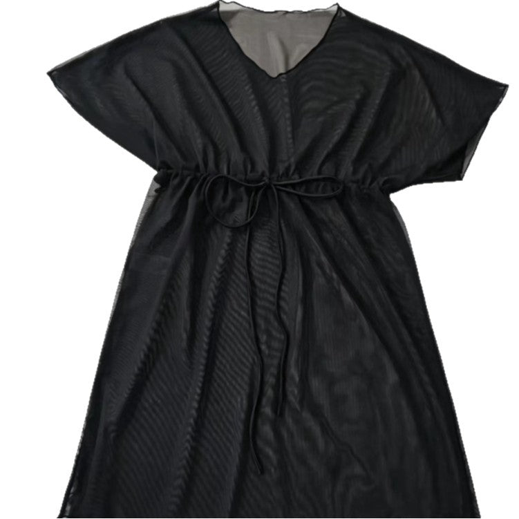 Women's Transparent Beach Robe with Waist Drawstring Mune Fashion