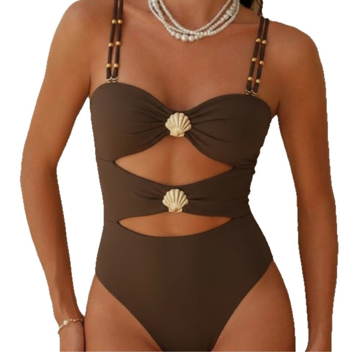 Women's Designer Swimsuit with Cut-Out Details and Shell Appliqué Mune Fashion