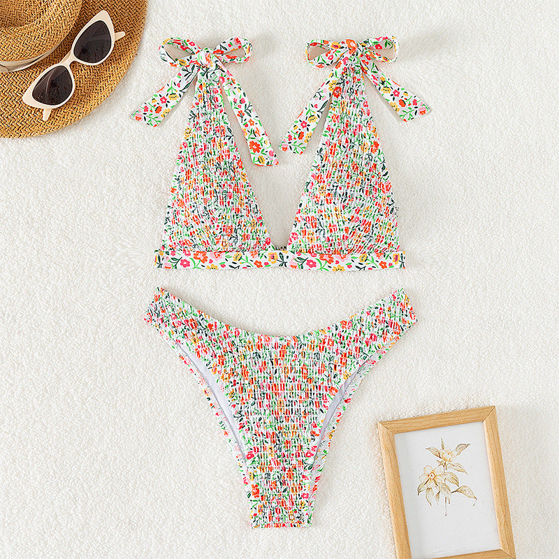 Women's triangle bikini with adjustable ties and floral patterns Mune Fashion