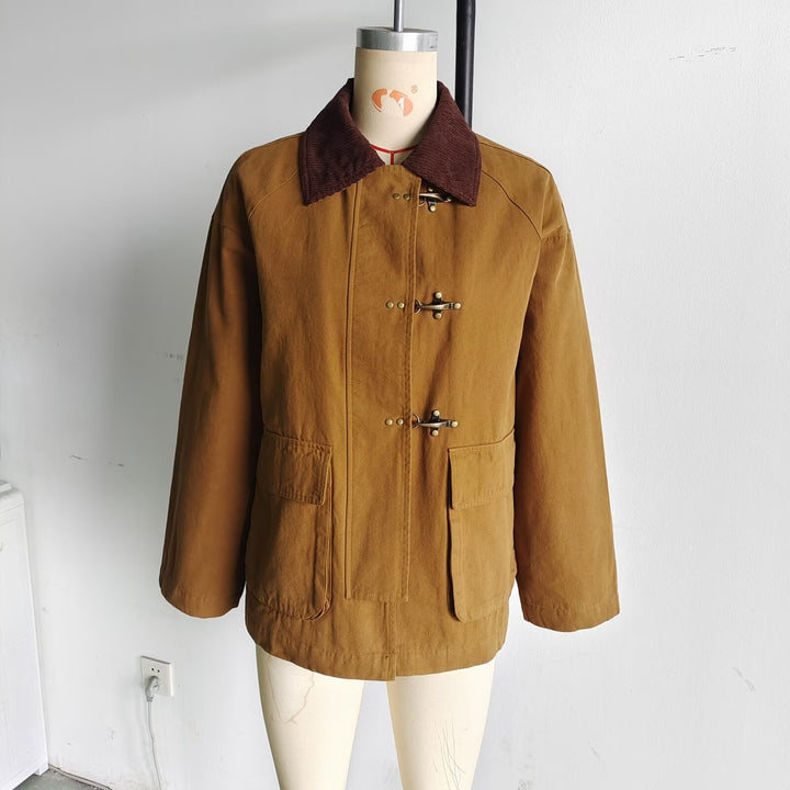 Women's short canvas jacket with cord collar and decorative toggle closures Mune Fashion