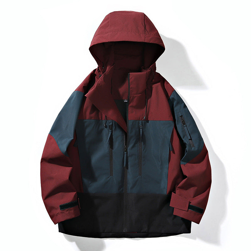Men's Water-Repellent Colorblock Outdoor Jacket with Hood, Multiple Zipper Pockets and Adjustable Cuffs Mune Fashion