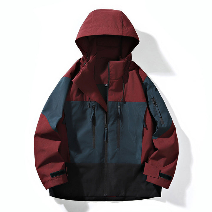 Men's Water-Repellent Colorblock Outdoor Jacket with Hood, Multiple Zipper Pockets and Adjustable Cuffs Mune Fashion