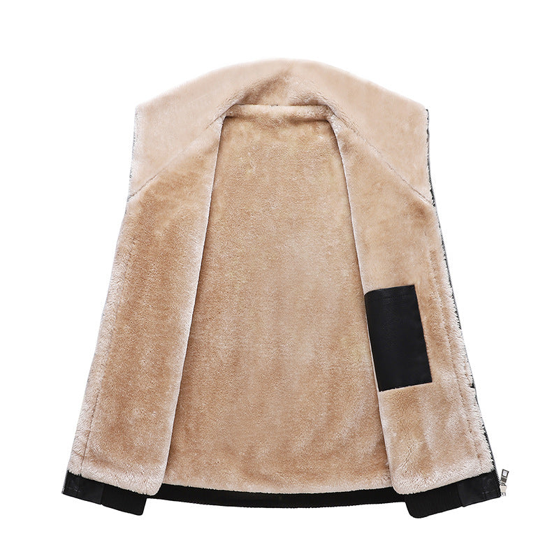 Men's Windproof Faux Leather Bomber Jacket with Teddy Lining and Ribbed Cuffs Mune Fashion