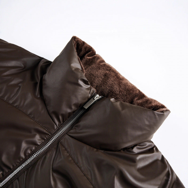 Women's Cropped Padded Boxy Jacket with High Stand-Up Collar and Teddy Lining Mune Fashion