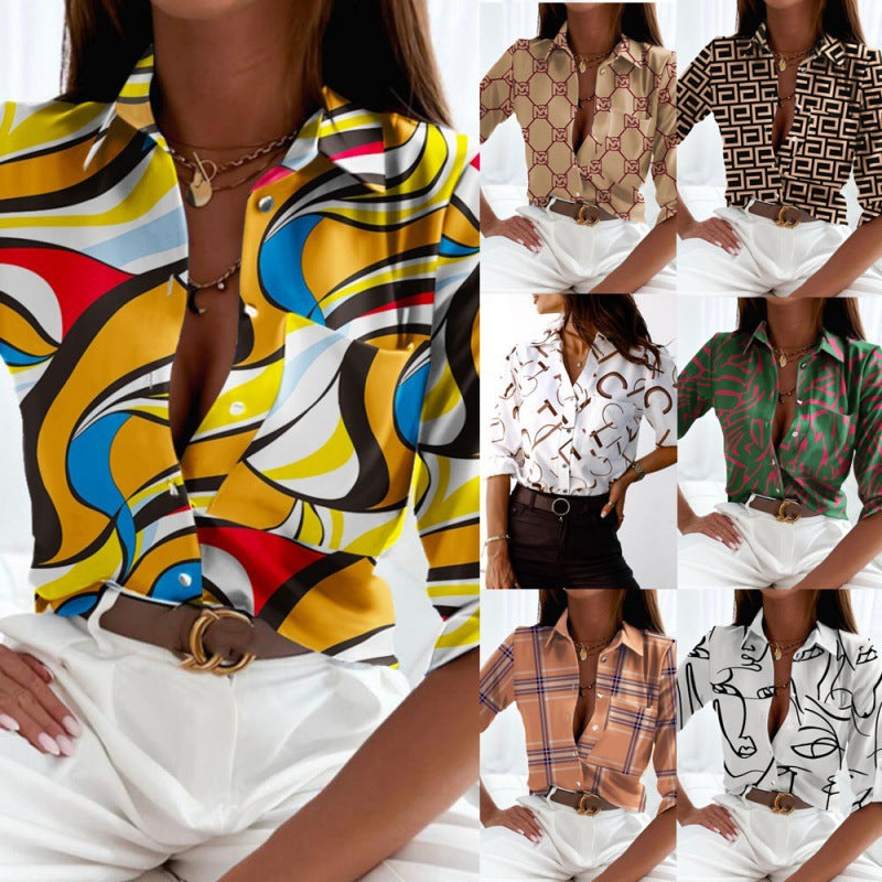 Women's satin blouse with graphic all-over print and tailored fit Mune Fashion