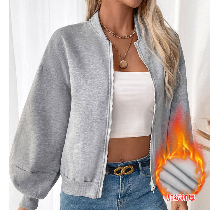Women's cropped bomber sweatshirt with balloon sleeves and zipper Mune Fashion