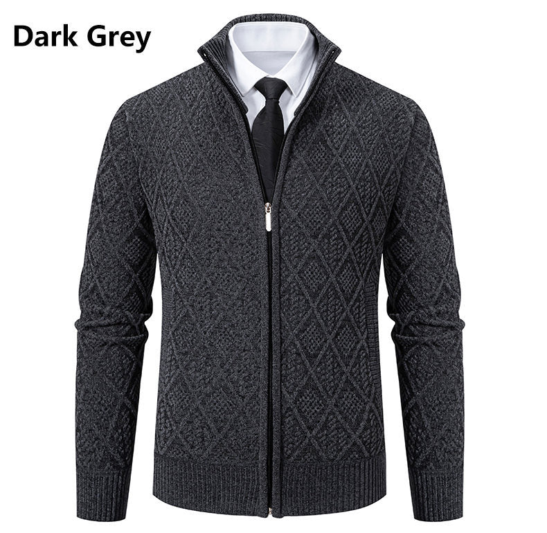 Men's knit zip jacket with diamond pattern, stand-up collar and full zip Mune Fashion
