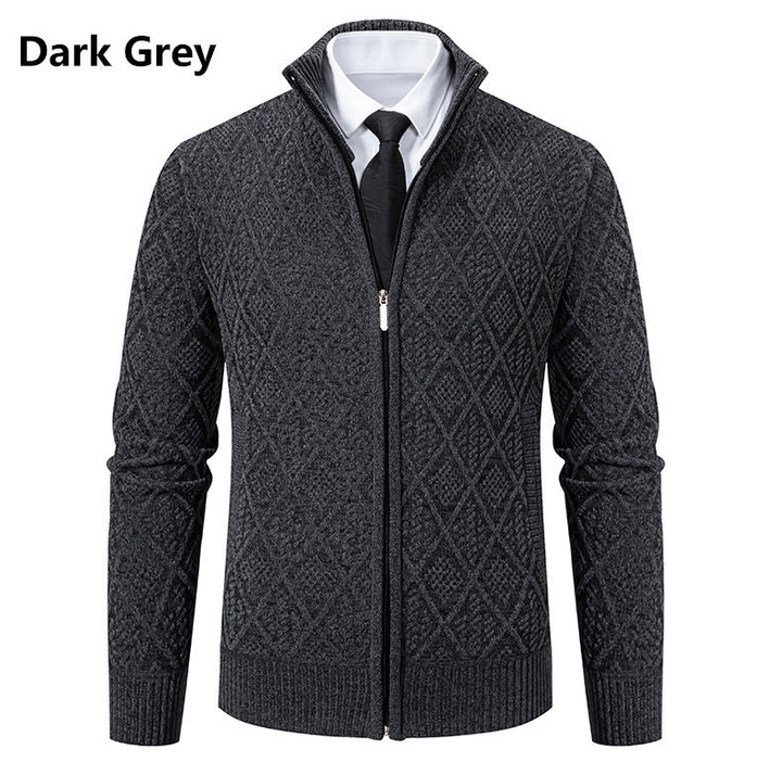 Men's knit zip jacket with diamond pattern, stand-up collar and full zip Mune Fashion