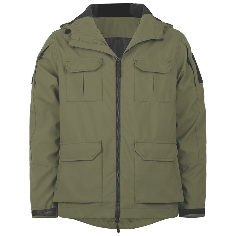 Men's  technical hooded utility field jacket with four flap cargo pockets and two-way zipper Mune Fashion