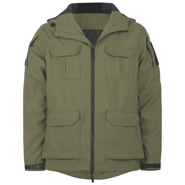 Men's  technical hooded utility field jacket with four flap cargo pockets and two-way zipper Mune Fashion