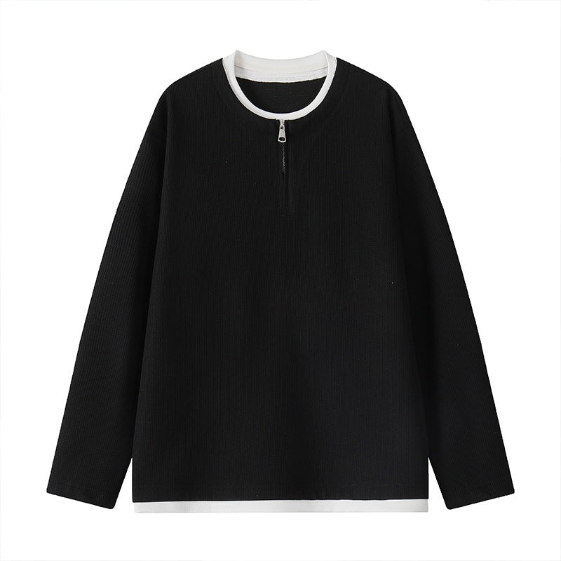 Men's Structured Long Sleeve Pullover with Half Zipper and Contrast Trim Mune Fashion