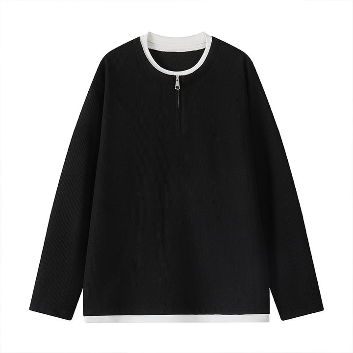 Men's Structured Long Sleeve Pullover with Half Zipper and Contrast Trim Mune Fashion