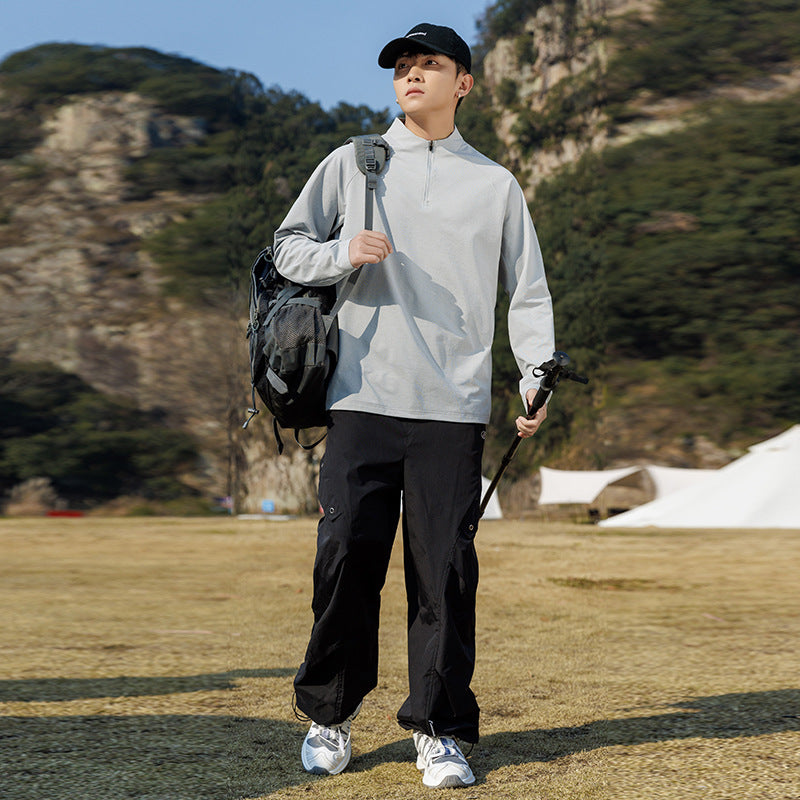 Men's Minimalist Half-Zip Sweatshirt with Technical Jersey and Extended Hem Mune Fashion