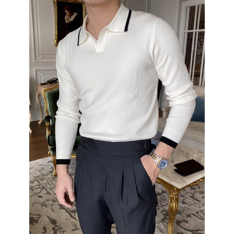 Men's Fashion Knit Sweater with Polo Collar Mune Fashion