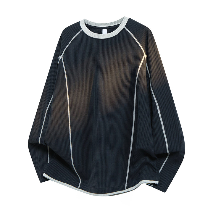 Men's waffle structure long sleeve shirt in oversized cut with contrast flatlock seams and round neckline Drune
