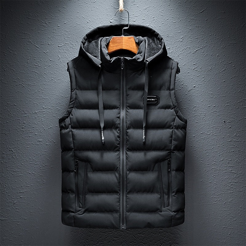 Men's quilted hooded vest with windproof microfiber cover, stand-up collar & zippered pockets Mune Fashion