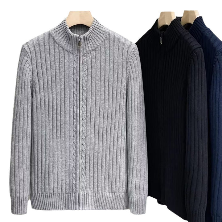 Men's Fashion Zip-Up Cardigan with Ribbed Texture Mune Fashion