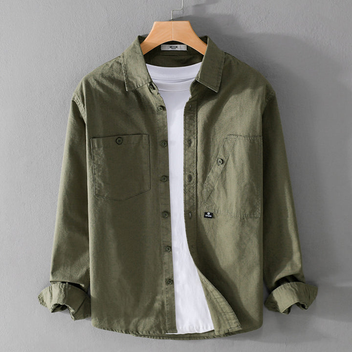 Men's lightweight shirt jacket overshirt made of cotton twill with asymmetrical chest pocket and loose fit Mune Fashion