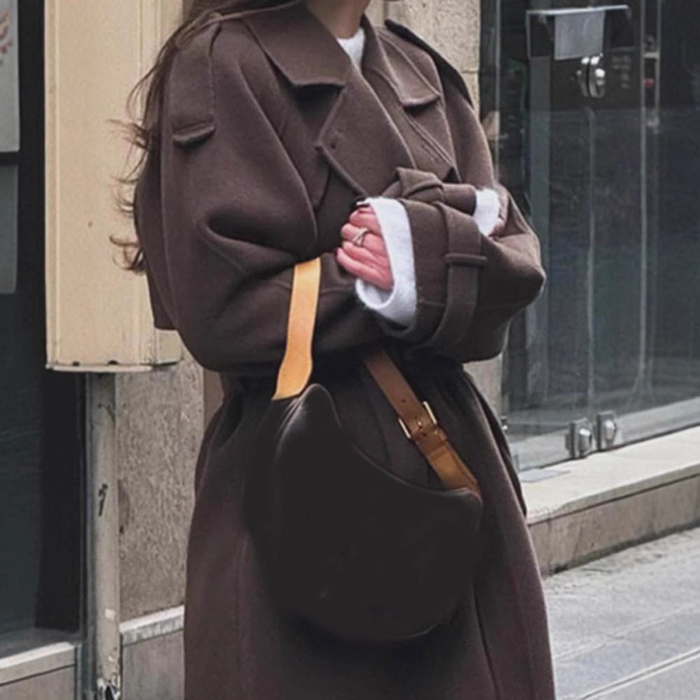 Women Extravagantly Cut Oversized Wool Coat with Epaulettes and Wide Shawl Collar Mune Fashion