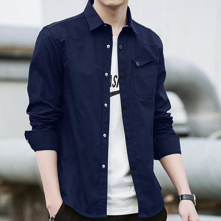 Men's cotton overshirt in worker style with chest flap pocket and shirt collar Mune Fashion