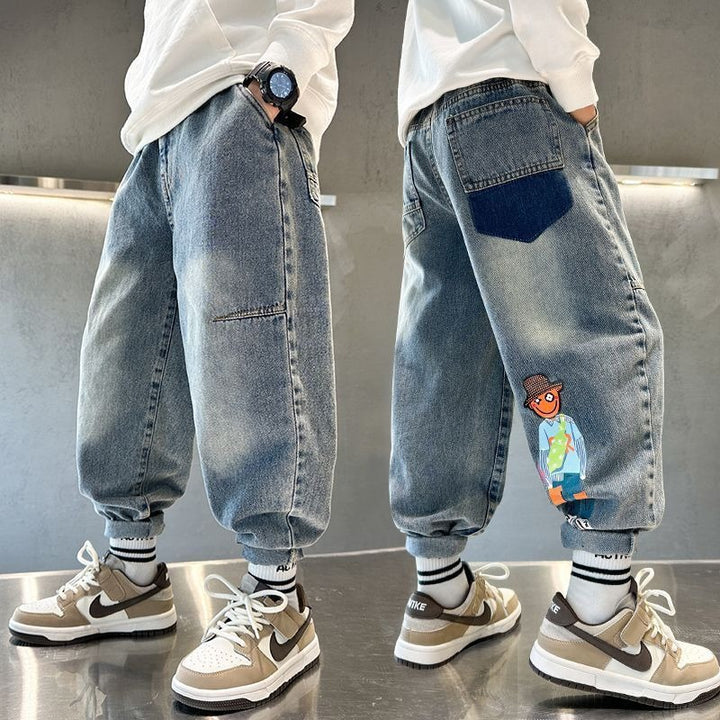 Men's Casual Baggy Jeans with Colorful Appliqués Mune Fashion