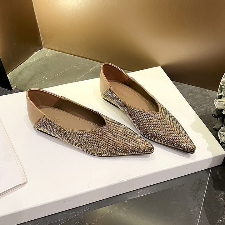 Women's Elegant Pointed Toe Slipper Ballet Flats with Rhinestone Mesh and Padded Comfort Insole Mune Fashion