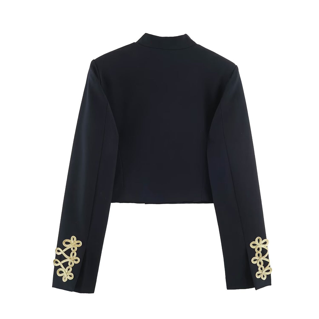 Women's short jacket in sailor style with gold cord application and stand-up collar Drune
