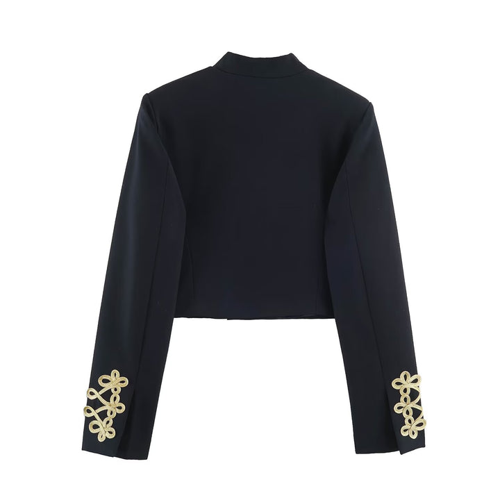 Women's short jacket in sailor style with gold cord application and stand-up collar Drune