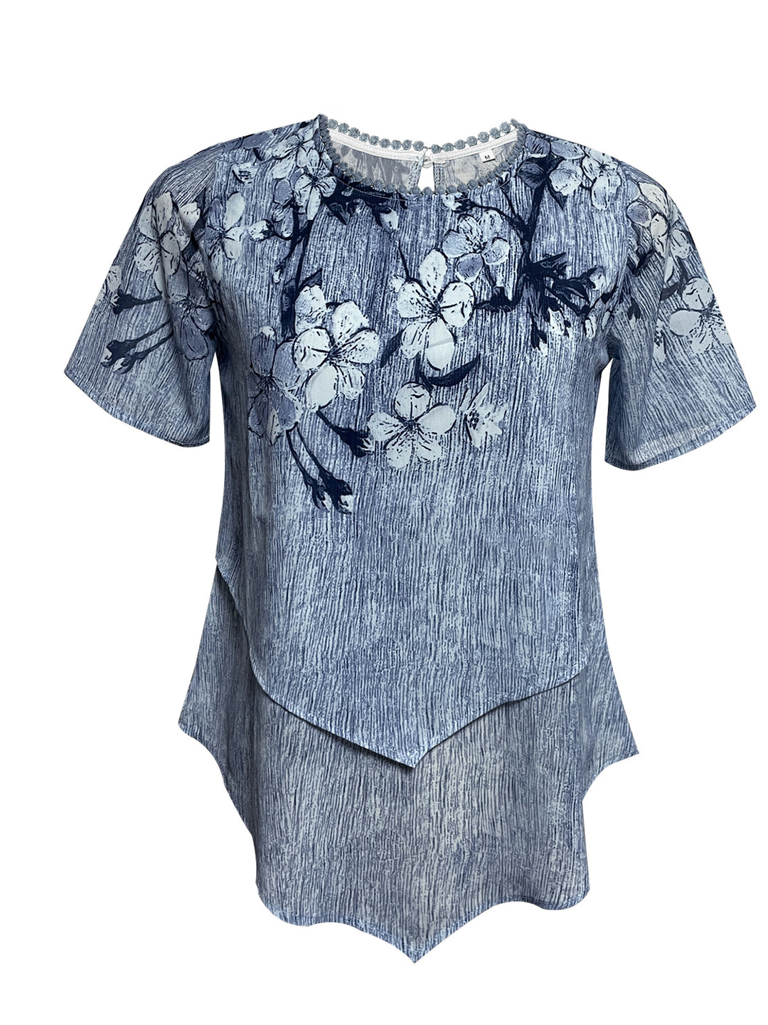 Women's two-layer blouse dress with asymmetrical tiered hem, floral print yoke, and wing sleeves Mune Fashion