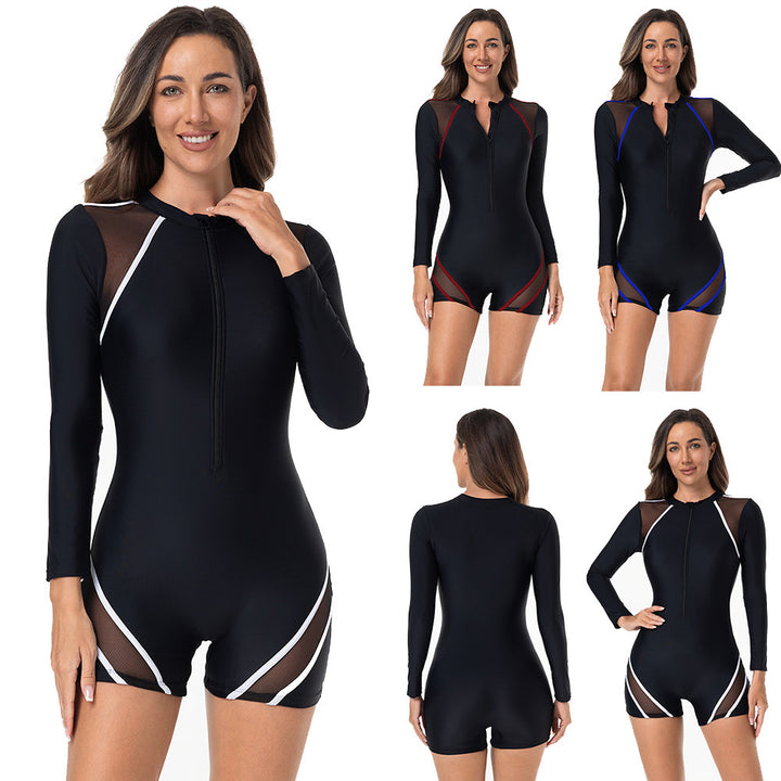Women's Sporty Long Sleeve Swim Suit with Breathable Mesh Inserts Mune Fashion