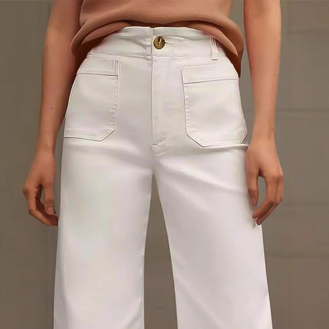 Women High-Waisted Cropped Palazzo Pants with Floral Embroidery and Wave Hem Mune Fashion