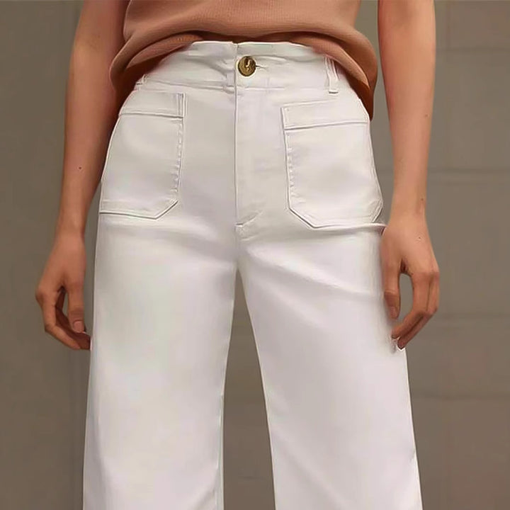 Women High-Waisted Cropped Palazzo Pants with Floral Embroidery and Wave Hem Mune Fashion
