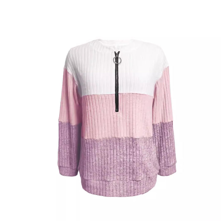 Women's long pullover with ring zipper and color block structure Mune Fashion