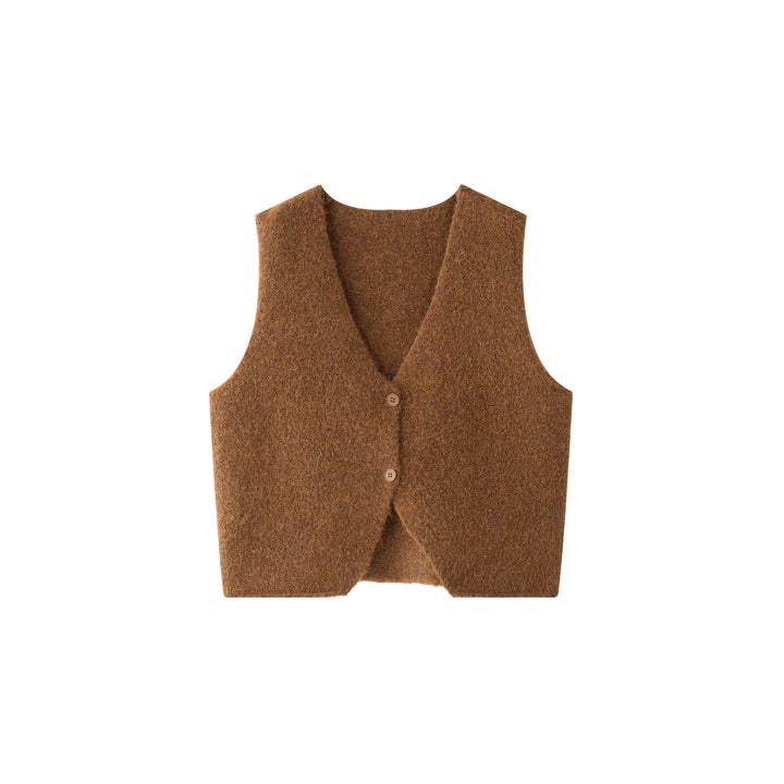Women's Cozy Boucle Vest with V-Neck and Button Placket Mune Fashion