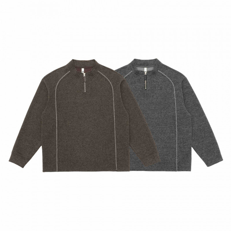 Men's Half-Zip Knit Sweater with Stand-Up Collar, Raglan Sleeves, and Contrast Stitching Mune Fashion