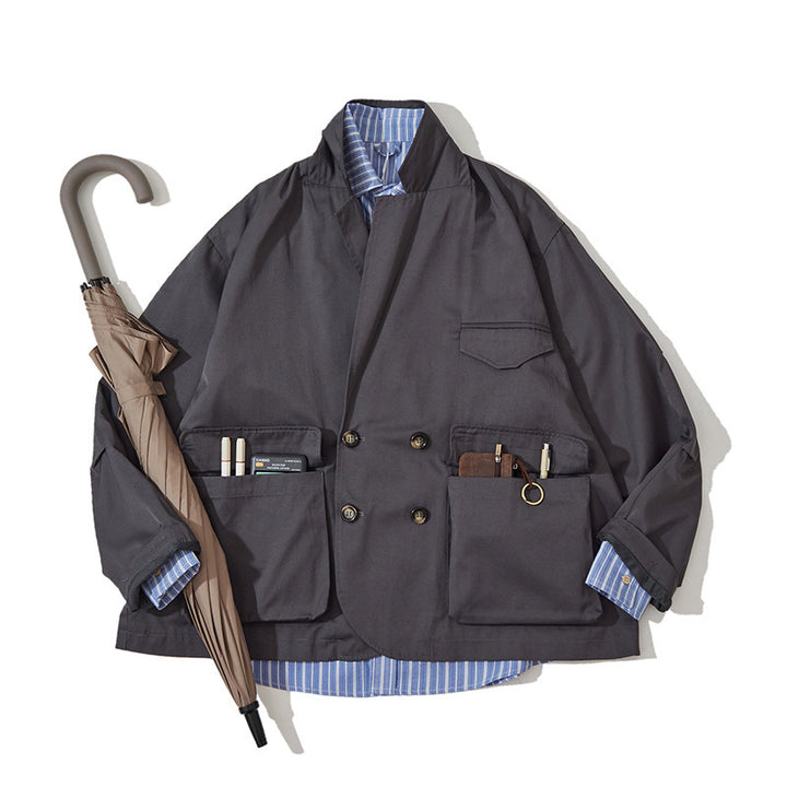 Unisex Boxy Overjacket with double-breasted button placket, large utility patch pockets and short boxy cut Mune Fashion