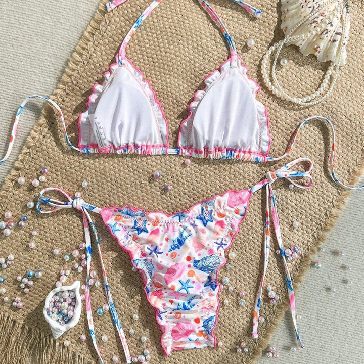 Women's cheerful floral print bikini with ruffles Mune Fashion