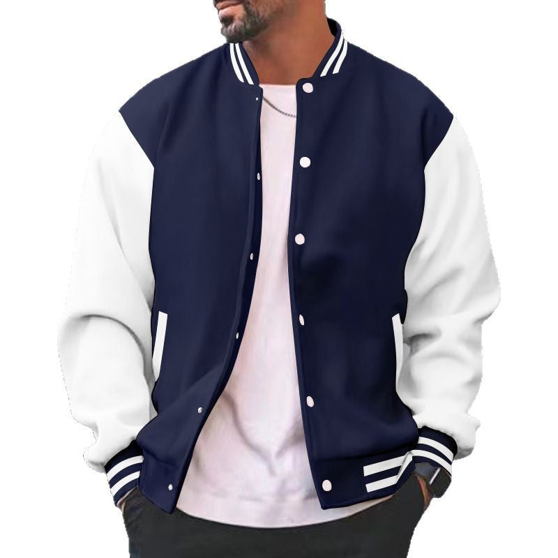 Men's varsity college bomber jacket with snap button closure, contrasting arms and ribbed cuffs Mune Fashion