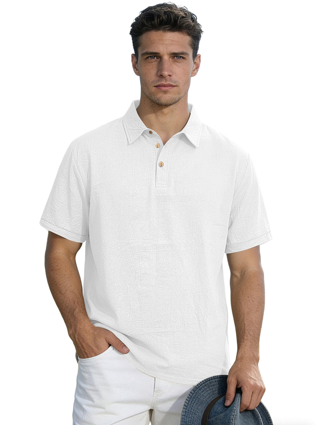 Men's short-sleeve polo with shirt collar, short button placket and structured cotton blend Mune Fashion