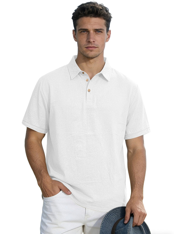 Men's short-sleeve polo with shirt collar, short button placket and structured cotton blend Mune Fashion