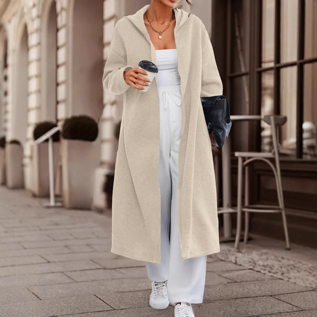 Women Long Oversized Hooded Coat with Open Front and Soft Fleece Lining