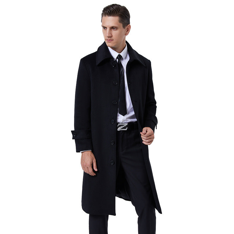 Men's long coat made of wool blend with simple button placket and adjustable cuffs Mune Fashion