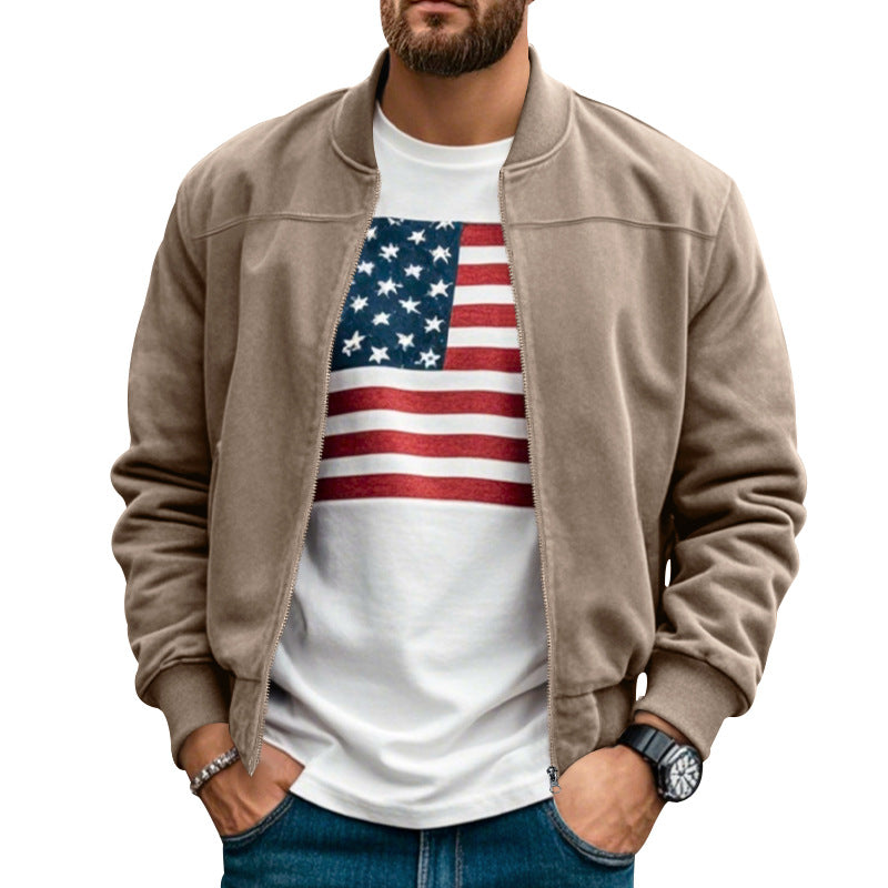 Men's lightweight bomber jacket made of microfiber with standing collar, elastic cuffs, and full-length zipper Mune Fashion