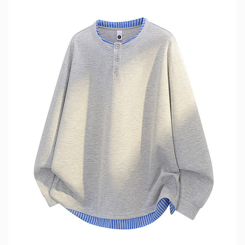 Unisex Oversize Henley-Longsleeve Shirt with Ribbed Structure and Layer Insert Mune Fashion