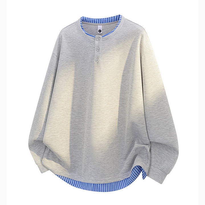 Unisex Oversize Henley-Longsleeve Shirt with Ribbed Structure and Layer Insert Mune Fashion