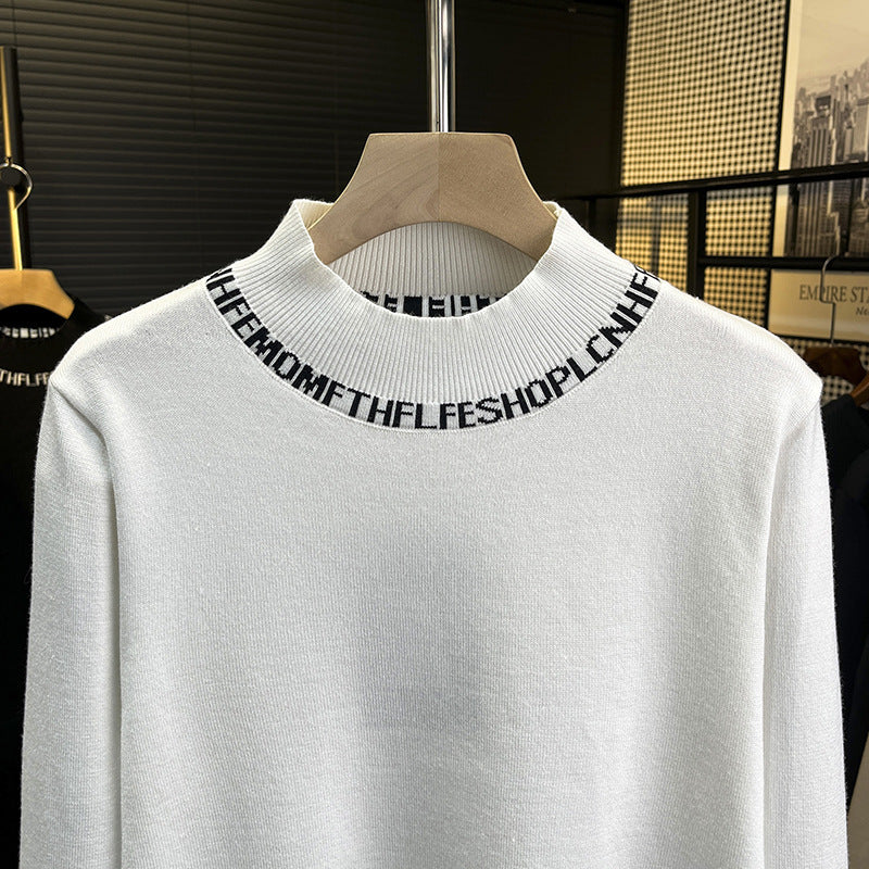 Unisex fine knit sweater with short stand-up collar and contrasting logo collar Mune Fashion