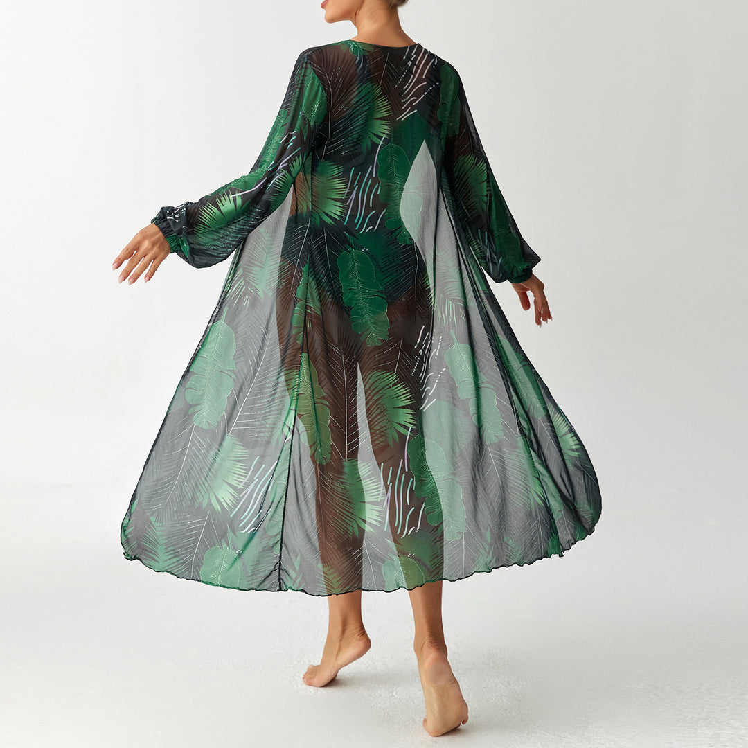 Women's Transparent Beach Dress with Floral Pattern Mune Fashion